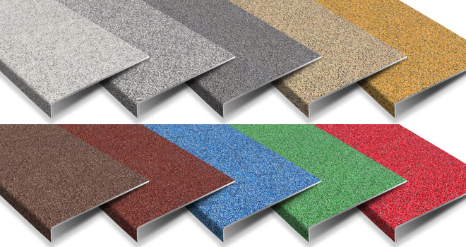 Anti-slip stair treads bended multi colour range, also available with black or white nosing. Anti-slip stair treads bended multi colour range.