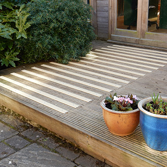Buff non-slip strips added to slippery timber platforms. Buff non-slip strips added to slippery timber platforms.