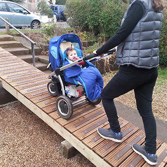 "Ramp installed to bypass steps that were difficult to navigate with a baby buggy. Anti-slip treads will combat mould growth on decking slats." D Smith. "Ramp installed to bypass steps that were difficult to navigate with a baby buggy. Anti-slip treads will combat mould growth on decking slats." D Smith.