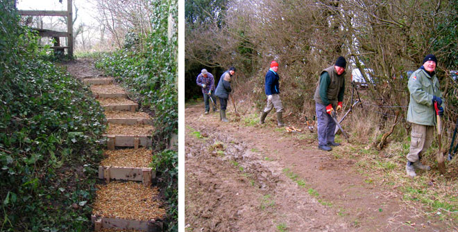 The Monday Group at work - new steps and path clearing. Images © Tom Meekings. 3 the volunteer group clearing countryside walks and pathways