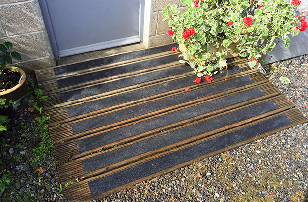 Anti-slip decking strips doorway safety. Anti-slip decking strips doorway safety.