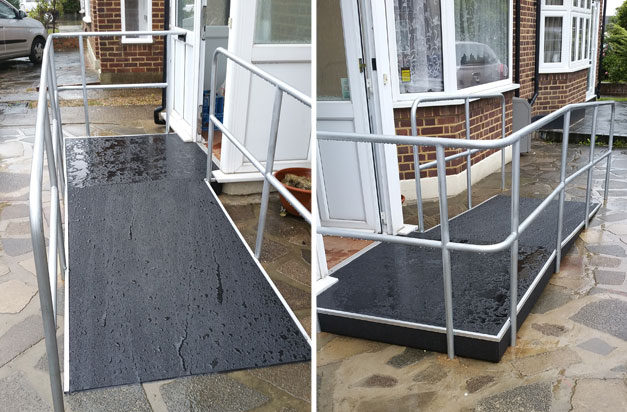 Health and safety at home. Non slip floor sheets on disabled access ramp. Health and safety at home. Non slip floor sheets on disabled access ramp.