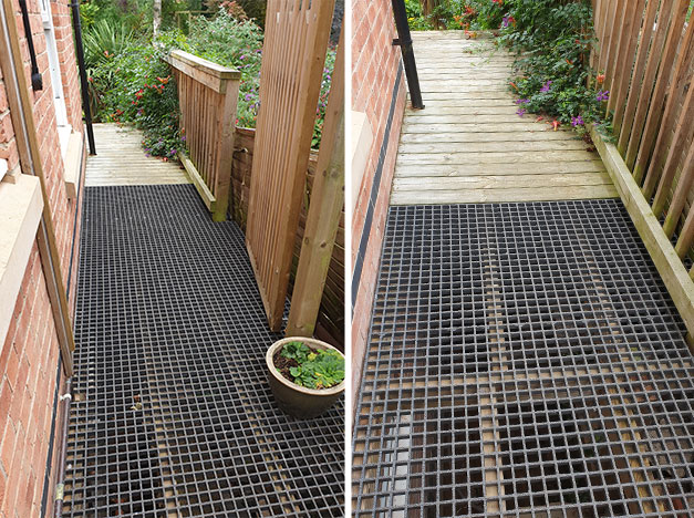 “I used the grating to replace existing wooden boards on a raised walkway to allow light to some windows that were below the deck. This has transformed the rooms since now have natural light“. R Worthington “I used the grating to replace existing wooden boards on a raised walkway to allow light to some windows that were below the deck. This has transformed the rooms since now have natural light“. R Worthington