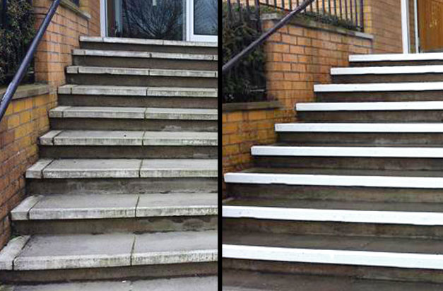 Installation of anti-slip nosing to concrete paving steps. Installation of anti-slip nosing to concrete paving steps.