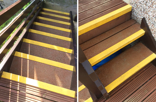 Anti slip stair nosing slippery wooden steps residential installation. Anti slip stair nosing slippery wooden steps residential installation.
