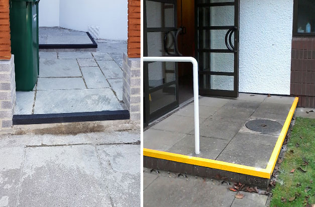 Often used step doorway entrances and bin areas benefit from slip resistant stair nosing applications. Often used step doorway entrances and bin areas benefit from slip resistant stair nosing applications.