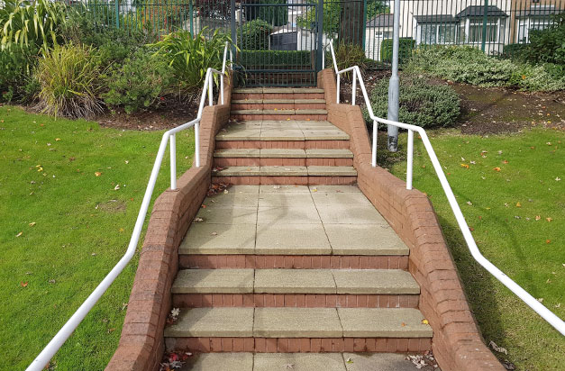 Park steps prior to installation of stair nosings. Park steps prior to installation of stair nosings.