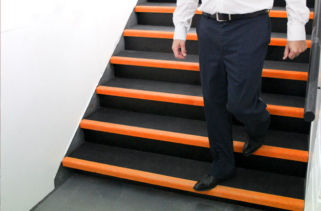 High-vis colours for factory stairs installation. High-vis colours for factory stairs installation.