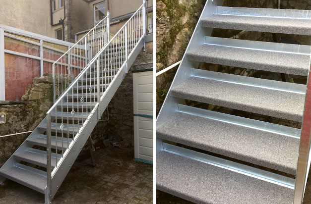 Completed steel access staircase with Colourdec Stair Treads, in Cumbria. Completed steel access staircase with Colourdec Stair Treads, in Cumbria.