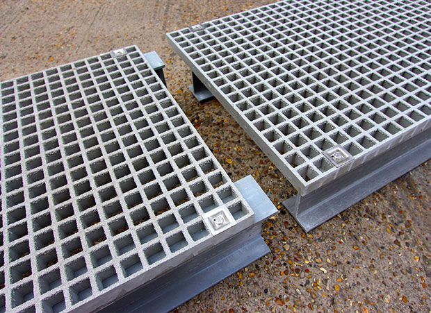 Custom GRP platforms modular connected for long walkways Custom GRP platforms modular connected for long walkways